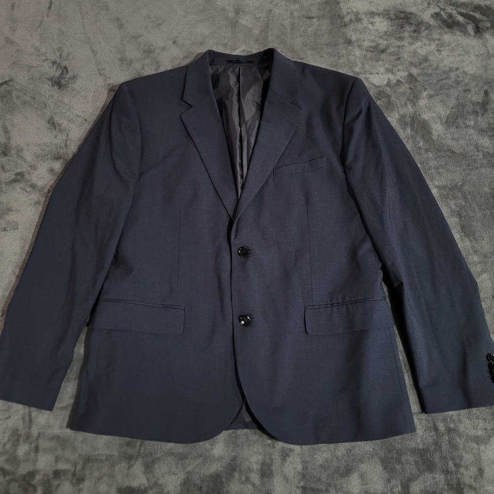 H&M Sport Coat Men 48R Blue Skinny Fit Stretch 2 Button Slim Blazer Jacket